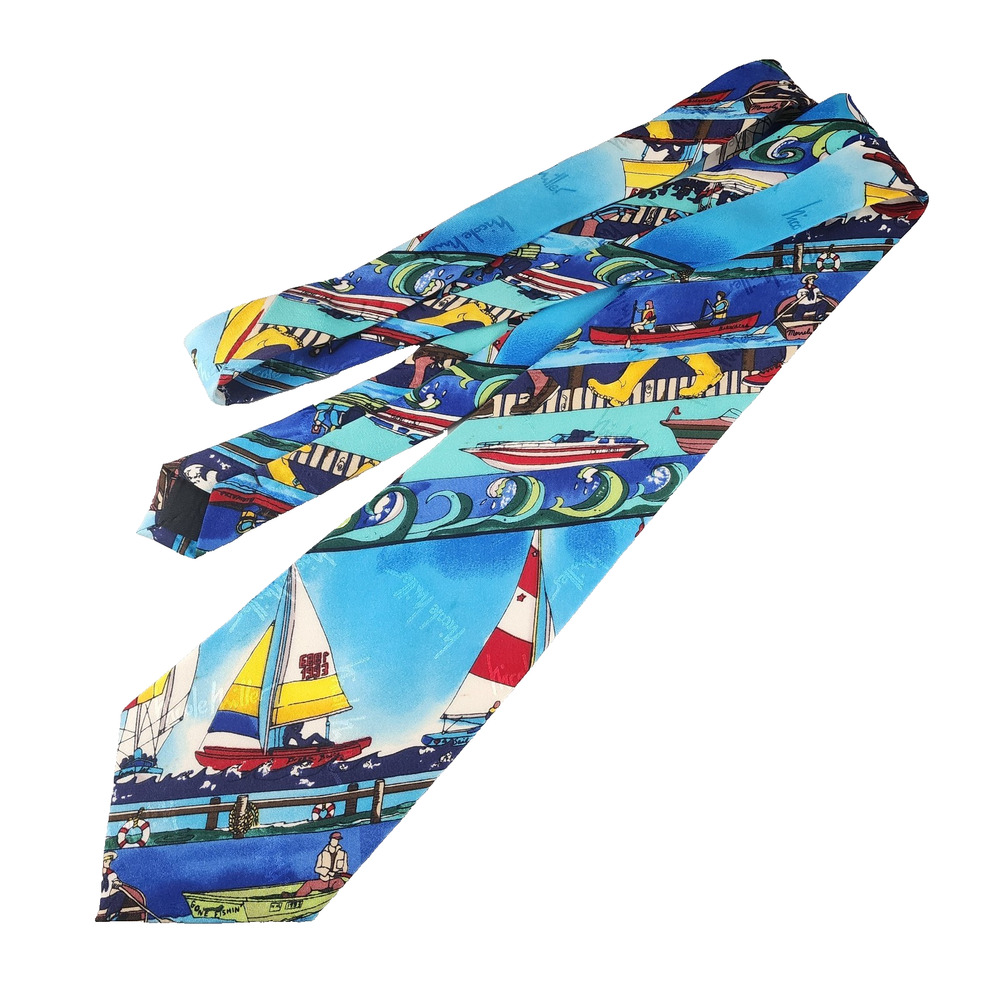 Nicole Miller Sailing Theme Necktie Wide Silk Colorful 1994